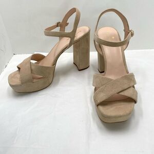 Kate Spade Delphi Platform Sandal Neutral Tan Suede Block Heel Women’s 11 B